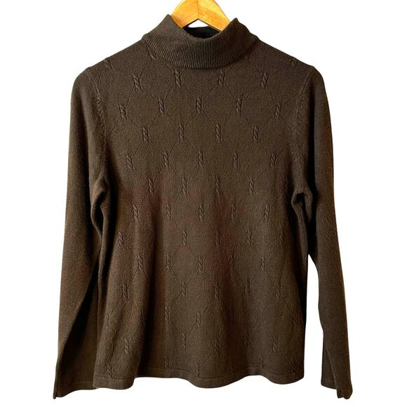 Studio Works Women’s Mock Neck Sweater Brown Medium Textured Minimalist Classic - Picture 1 of 8